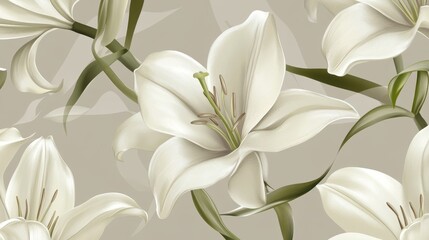 Obraz premium A floral pattern featuring elegant white lilies on a soft background.