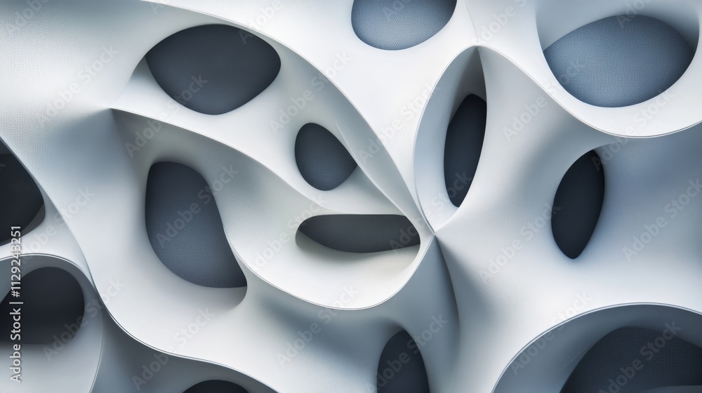 Poster abstract design featuring flowing curves and voids in a textured surface.