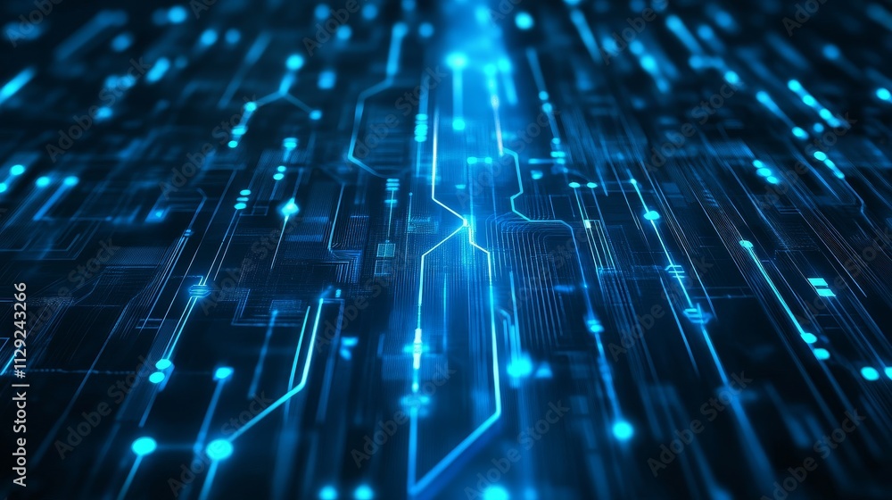 Fototapete a futuristic digital background with glowing blue lines and circuits.