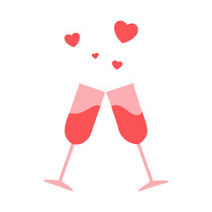 Fototapeta premium Romantic Champagne Glasses Vector Elegant Toasting Glasses with Hearts for Weddings, Anniversaries, and Celebrations