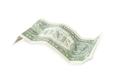 One crumpled dollar banknote isolated on white
