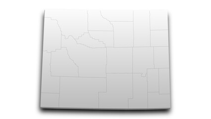 3d Wyoming map with counties and color. United State of America, US, United State