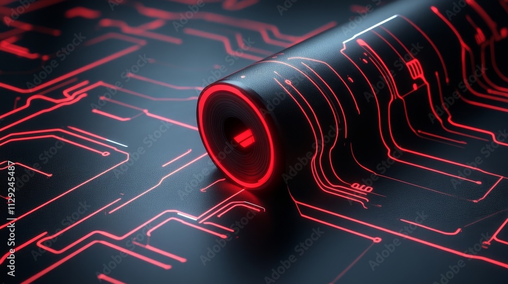 Aufkleber a close-up of a futuristic battery design with glowing circuit patterns.
