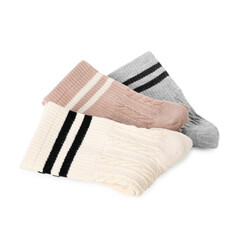 Pairs of folded soft socks isolated on white