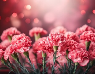 Fototapeta na wymiar Różowe goździki kwiaty tło kartka