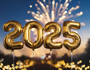 Fototapeta na wymiar 2025 balony fajerwerki sylwester