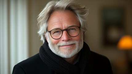 Successful senior businessman consultant smiling warmly while posing in a bright and modern office space highlighting his experience and expertise