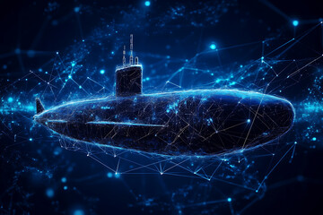 Abstract digital background of a bathyscaphe or submarine, highlighted by a connection of blue and black data points