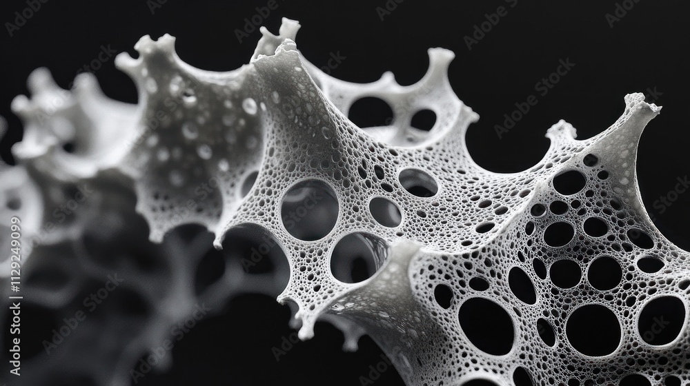 Poster abstract 3d render: intricate white cellular structure