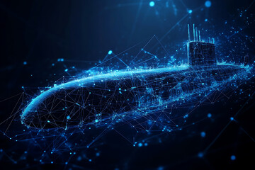 Abstract digital background of a bathyscaphe or submarine, highlighted by a connection of blue and black data points