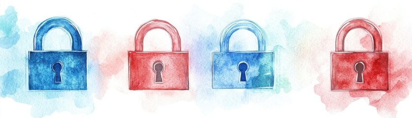 Colorful watercolor locks representing security and protection on a vibrant background.