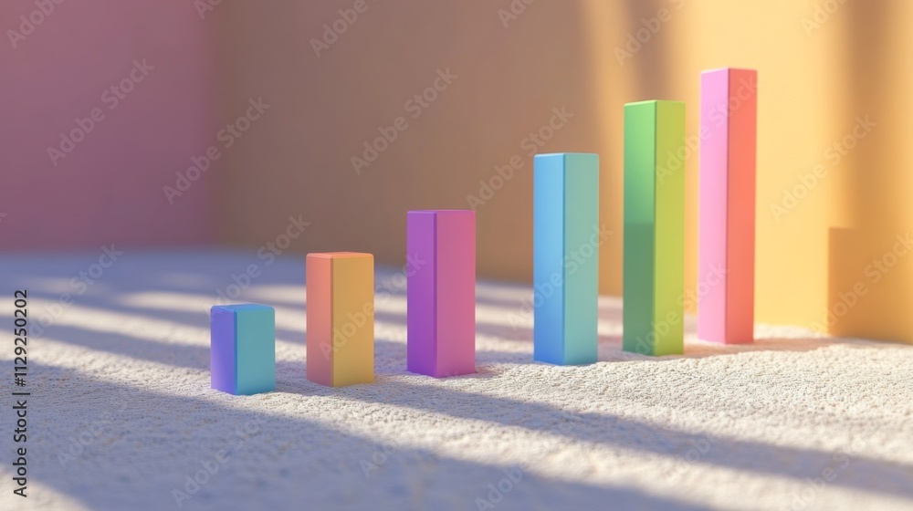 Poster colorful bar graph on soft surface with shadow and light play