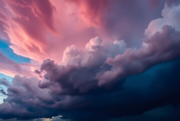 Obraz premium Dreamy Skies: A symphony of colors paints the canvas of the sky as fluffy clouds dance across the horizon, casting an ethereal glow on the world below.