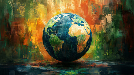 Vibrant globe captured in digital paintbrush style showcasing Earths beauty
