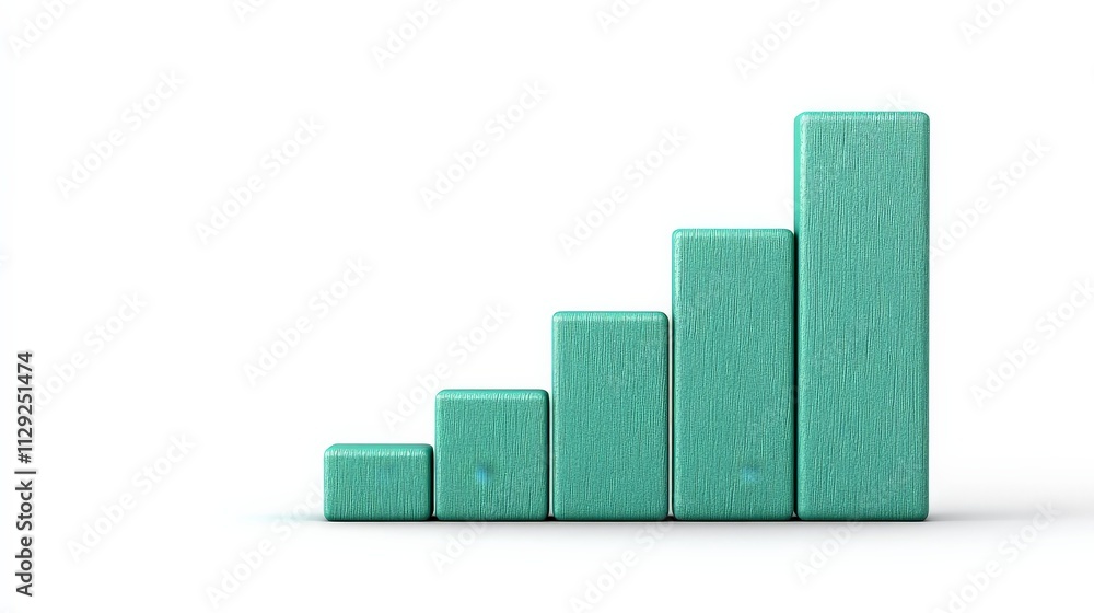 Poster ascending growth: teal 3d bar graph illustrating progress