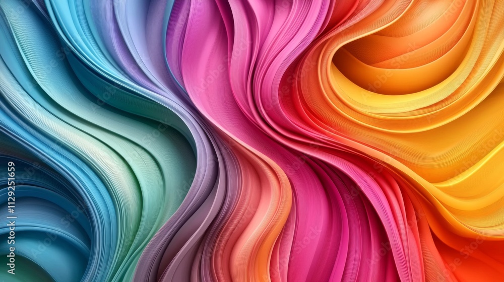 Poster vibrant colorful waves of paper texture in soft gradient flow