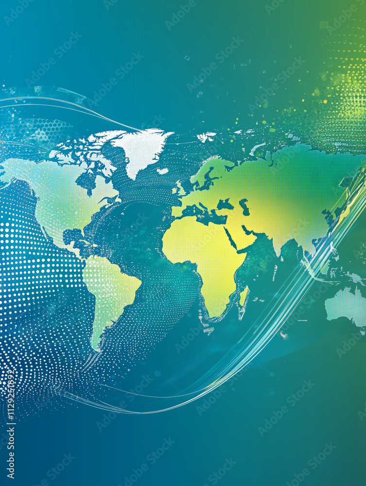 Poster Vibrant world map design for global connectivity and exploration themes
