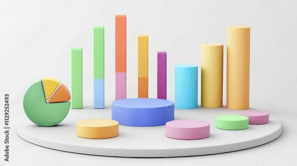 Aufkleber colorful 3d graphs and charts on a minimalist white background