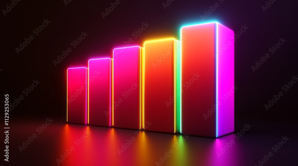 Poster neon colored bars representing growth and progress in technology