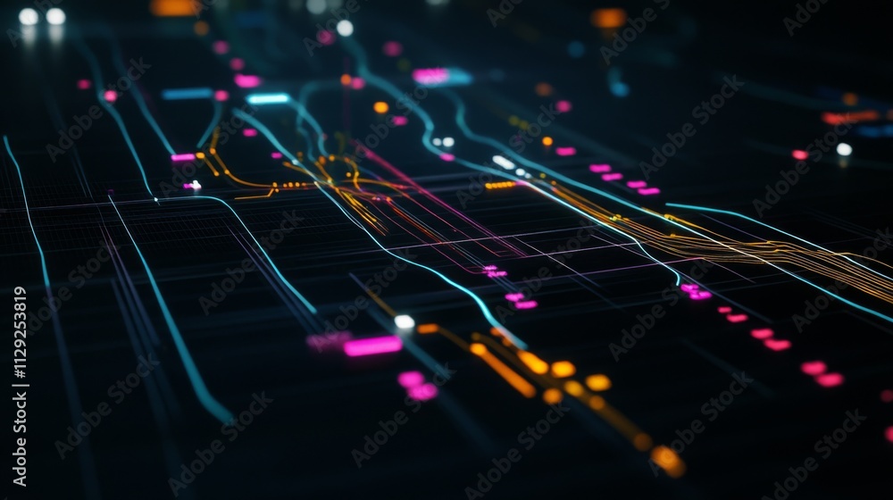 Poster abstract digital background with colorful lines and glowing effects