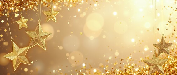 Golden glitter stars and sparkles, festive designs.
