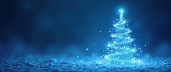 Sparkling blue Christmas tree design with glowing lights.