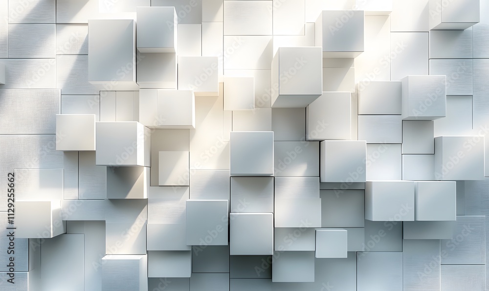 Poster a dynamic wallpaper featuring randomly shifted white cube blocks with varied shadows