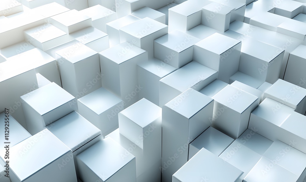 Poster a dynamic wallpaper featuring randomly shifted white cube blocks with varied shadows