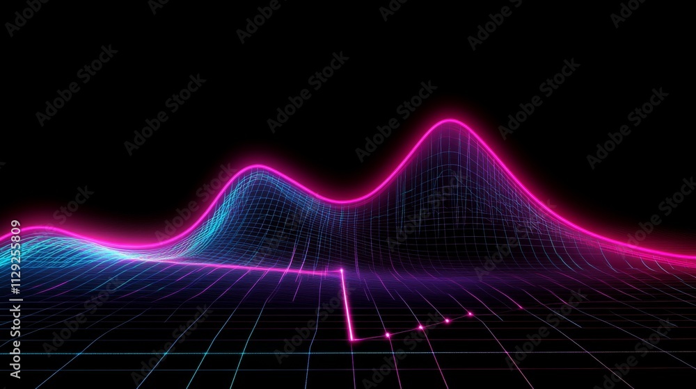 Poster futuristic neon waveform in abstract digital space visualization