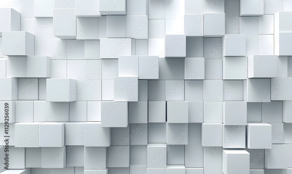 Poster a dynamic wallpaper featuring randomly shifted white cube blocks with varied shadows