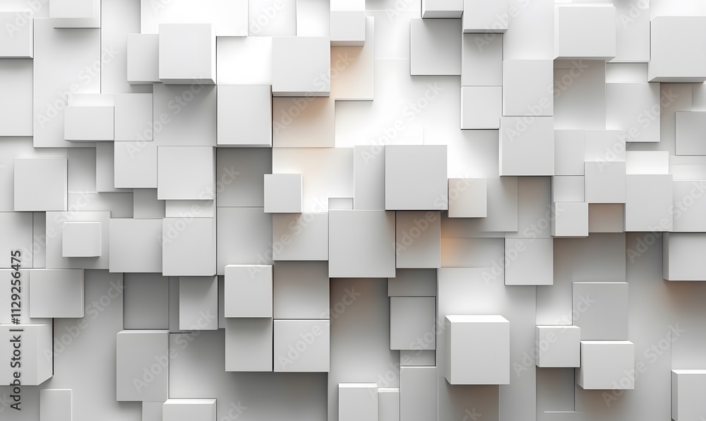 Poster a dynamic wallpaper featuring randomly shifted white cube blocks with varied shadows
