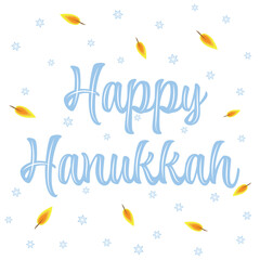 Happy Hanukkah greeting card with orange burning flames and bright blue stars of david on a white background