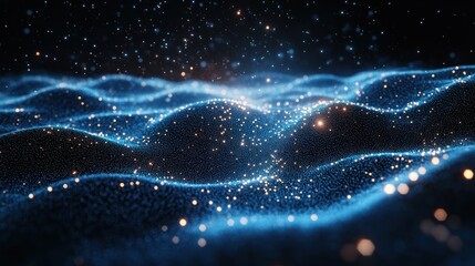 Abstract Blue Waves with Glowing Particles