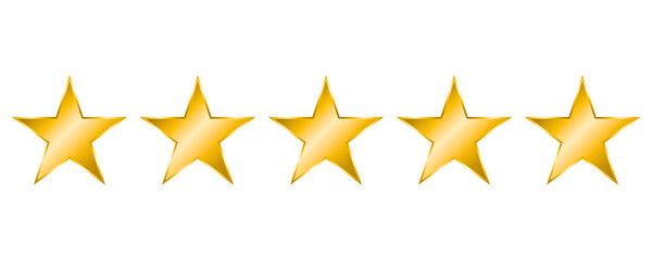 5 star gold rating icon isolated on white background. Score ranking and review symbol for feedback and evaluation designs