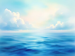 Fototapeta premium Serene horizon with tranquil waves beneath a gentle sky at dawn, showcasing nature's calming beauty and endless possibilities