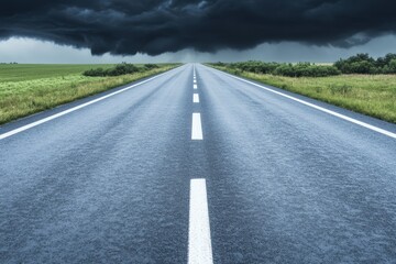 Naklejka premium Asphalt road vanishing into a stormy sky.