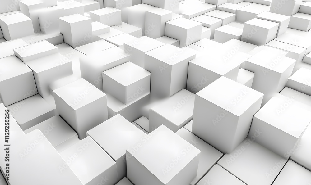 Poster a visually striking background of white cubes in various positions and angles