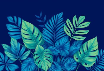 Fototapeta premium Lush Tropical Leaves Teal Green Exotic Foliage Summer Background