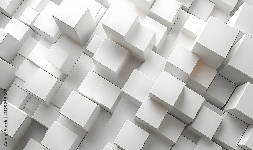 Poster a visually striking background of white cubes in various positions and angles