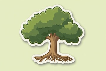 Cartoon tree illustration with large crown and exposed roots, isolated on light green background.