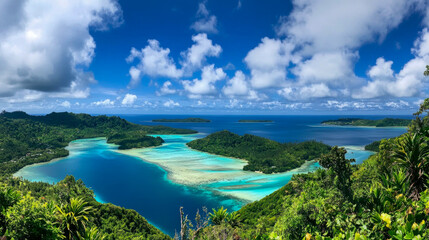 Fototapeta premium Scenic tropical island landscape with lush greenery and vibrant blue waters