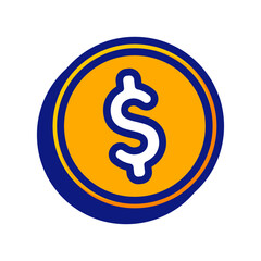 Dollar coin symbol, color and outline icon