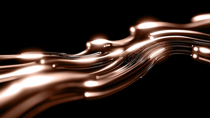 Abstract tech circuits weave together in mocha mousse color floating liquid background, trendy modern hue shade tone