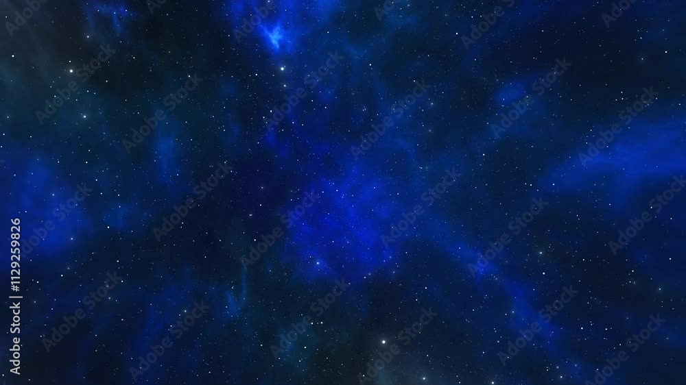 Poster abstract fractal universe space looping background, nebula, galaxies fly through large clusters of s