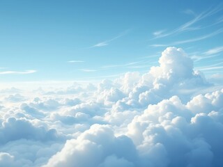 Embracing the serene beauty of fluffy clouds drifting through the expansive blue sky at midday