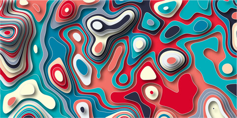 Multicolor abstract papercut background. Modern background with fluid and organic shapes. Abstract light and color full wavy shapes paper cut background. Multicolor waves concept for banner.