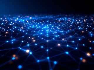 Obraz premium Exploring a vast digital universe filled with vibrant blue connections and glowing nodes at the edge of the technological frontier