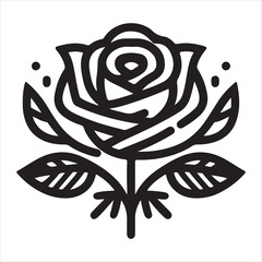 Graphic artwork of a minimalist, flat logo featuring a rose