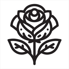 Graphic silhouette of a rose logo icon on a white background