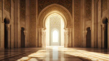 Ornate mosque entrance with detailed carvings. Basilica. Illustration